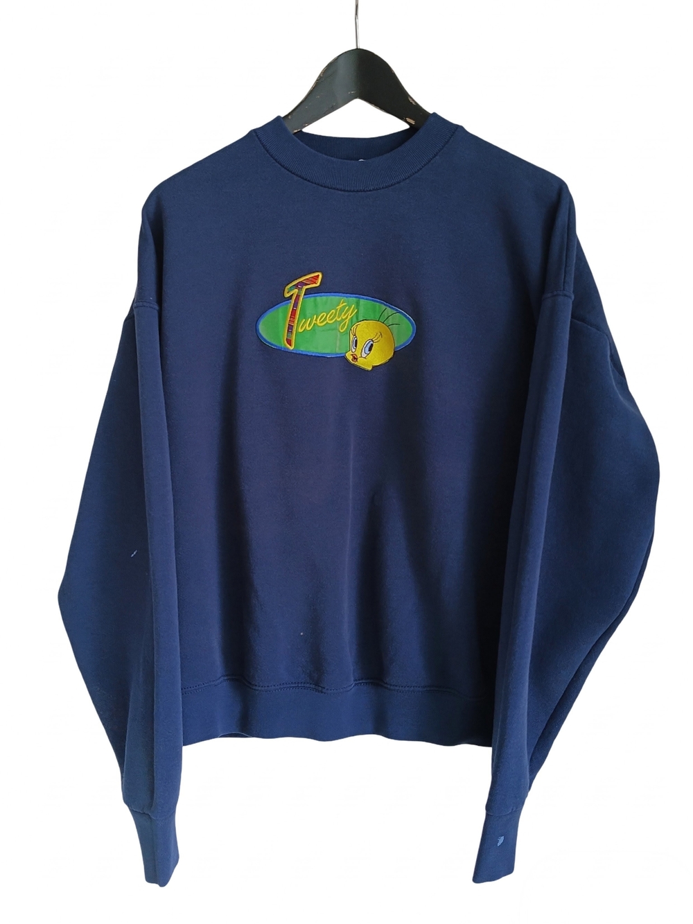 Vintage 90s Looney Tunes Tweety Sweatshirt Boxy Blue 24x23.5 Distressed 